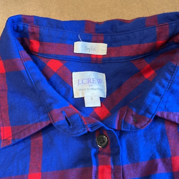 Women’s J Crew Boy Fit Flannel Shirt Size Small Blue and Red - Picture 2 of 8